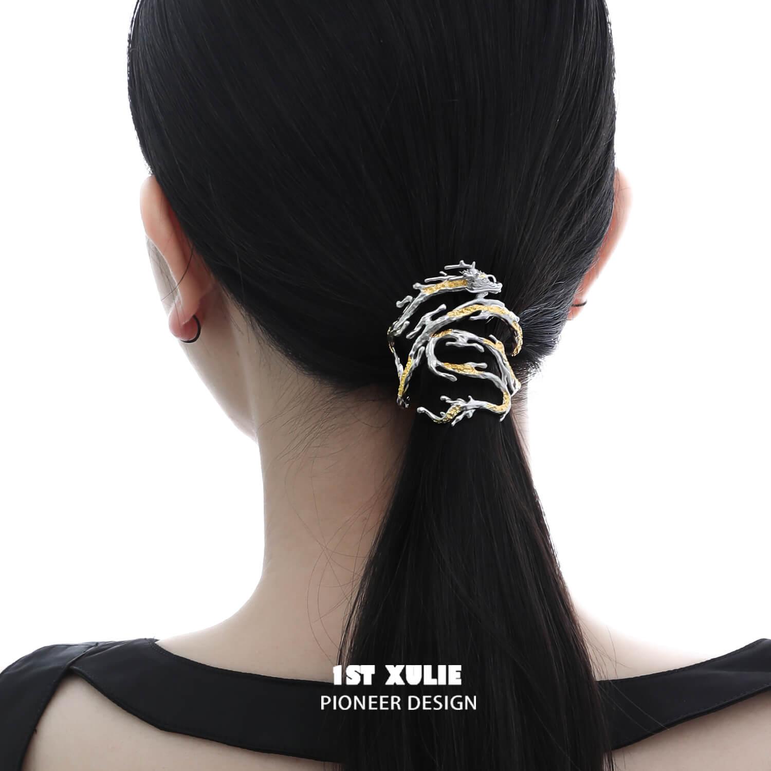 24K Gold & 18K Platinum Plated Dragon Hair Clips - Elegant Chinese Style Hair Accessories for Women, Weddings & Special Occasions