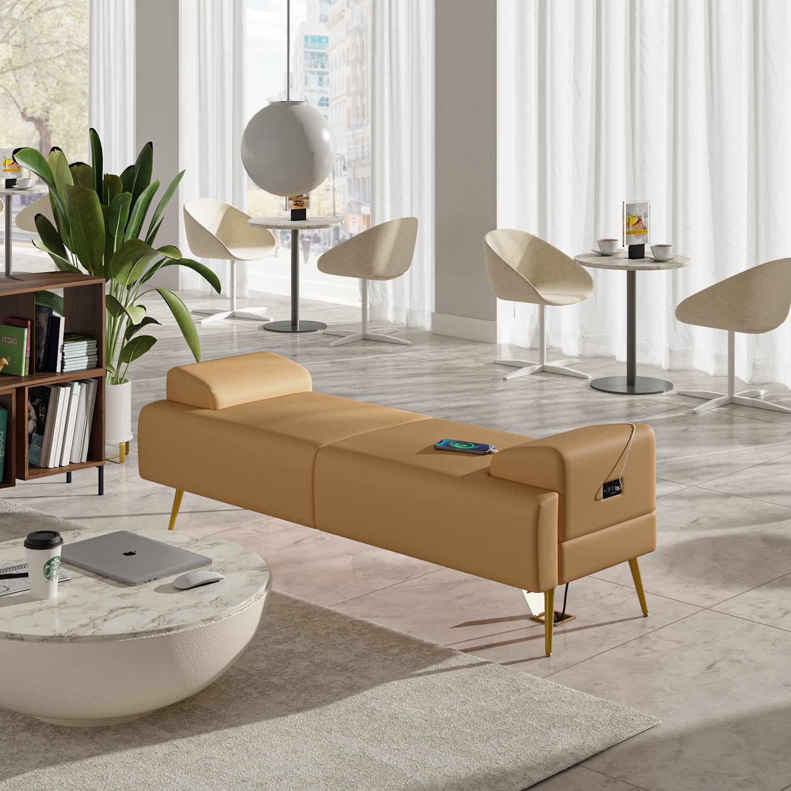 Gaston Entryway Bench - Scratch-Resistant Vegan Leather with Built-in USB Charging Port - Perfect for Hallway, Living Room & Bedroom Storage