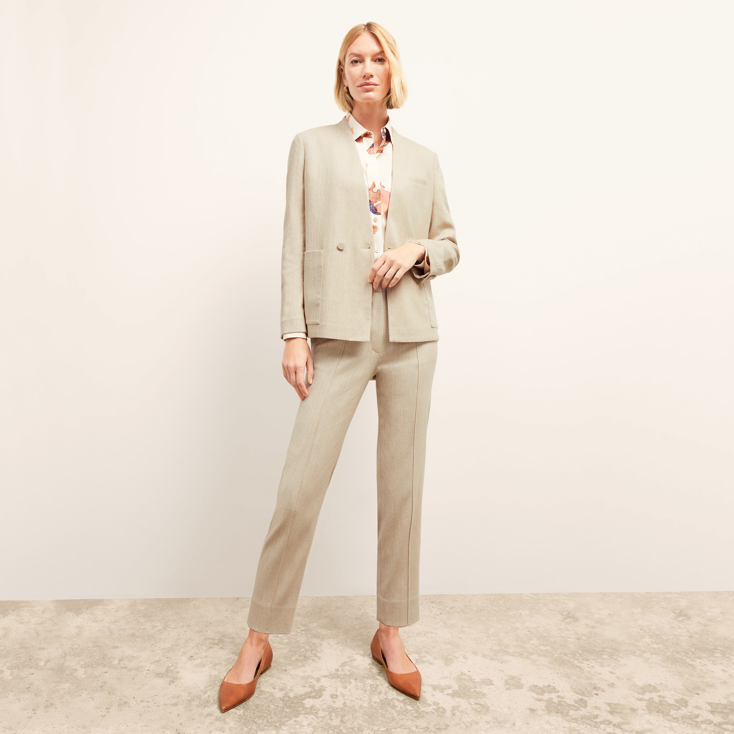 Pearl Pant Cotton Tweed Pants for Women - Ivory High Waisted Trousers | Comfortable Office Wear & Casual Outfits