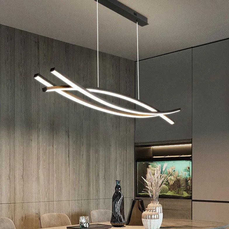 Modern Three Intersecting Curves Pendant Light - Geometric Ceiling Fixture for Living Room, Dining Room & Bedroom Decor