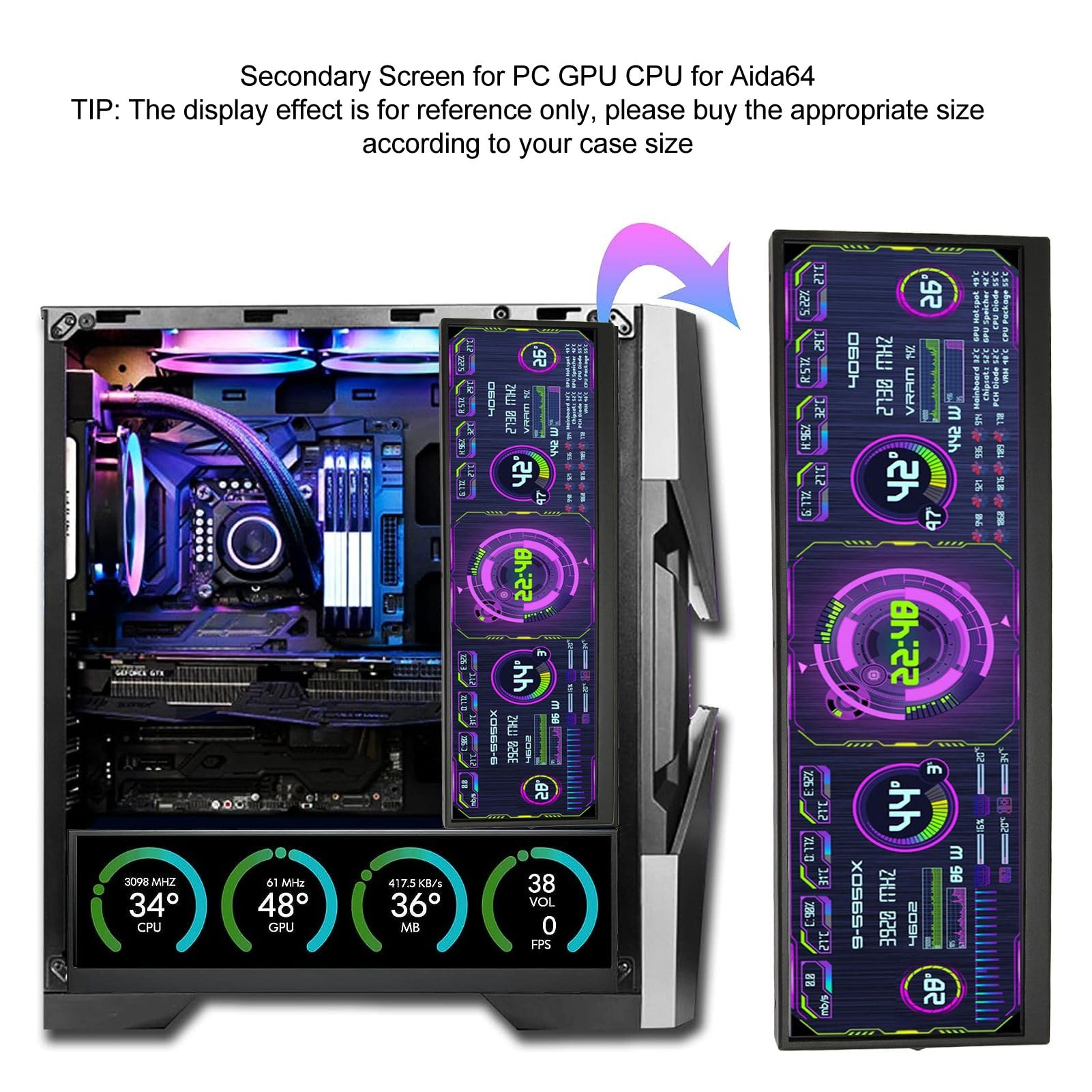 12.7 Inch Portable Monitor with Dual Speakers - 4K 120Hz HD IPS Second Screen, Mini HDMI PC Temp Monitor for CPU/GPU/RAM Data Display - Compatible with Aida64 Software - Perfect for Gaming, Office Work & Remote Monitoring