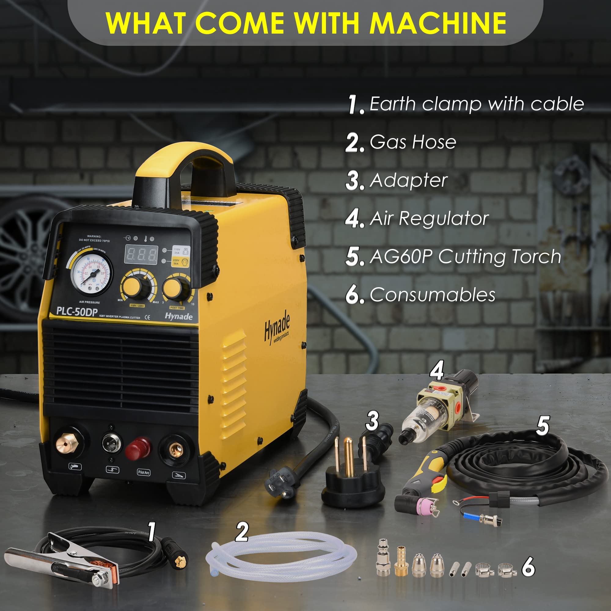 Hynade PLC-50DP 50Amp Pilot Arc Plasma Cutter - High Frequency Non-Touch Digital Cutting Machine, Dual Voltage 110V/220V DC Inverter - Ideal for Metal Fabrication, Automotive Repair & DIY Projects