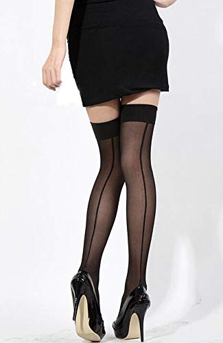 2 Pack Women's Thigh High Stockings - Nylon Elastic Sheer Backseam Pantyhose for Garter Belt | Perfect for Cosplay, Vintage Style & Special Occasions