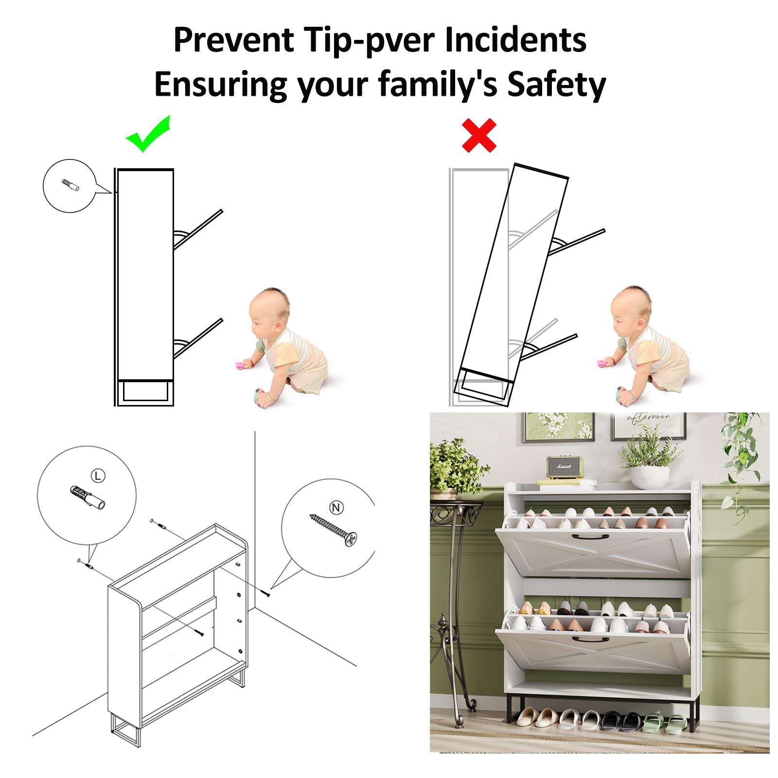 Maupvit 2-Tier Flip-Drawer Shoe Storage Cabinet with Metal Legs - Freestanding Entryway Shoe Organizer, Narrow Shoe Rack for Hallway, Living Room & Bedroom (White) - Perfect for Small Spaces & Apartment Entryways