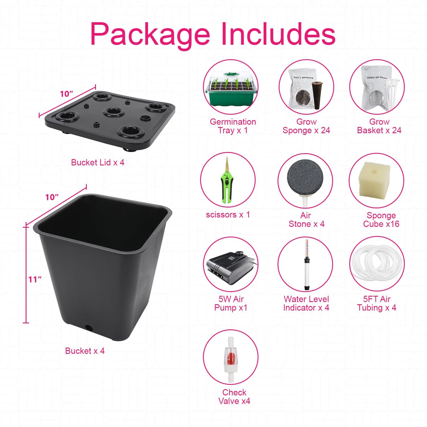 **4 Hydroponic Buckets Kit - Complete Indoor Hydroponic Growing System for Herbs, Tomatoes & Vegetables, DWC System with Air Pump & Germination Tray (Black) - Ideal for Home Gardening, Urban Farming & Indoor Plant Cultivation**