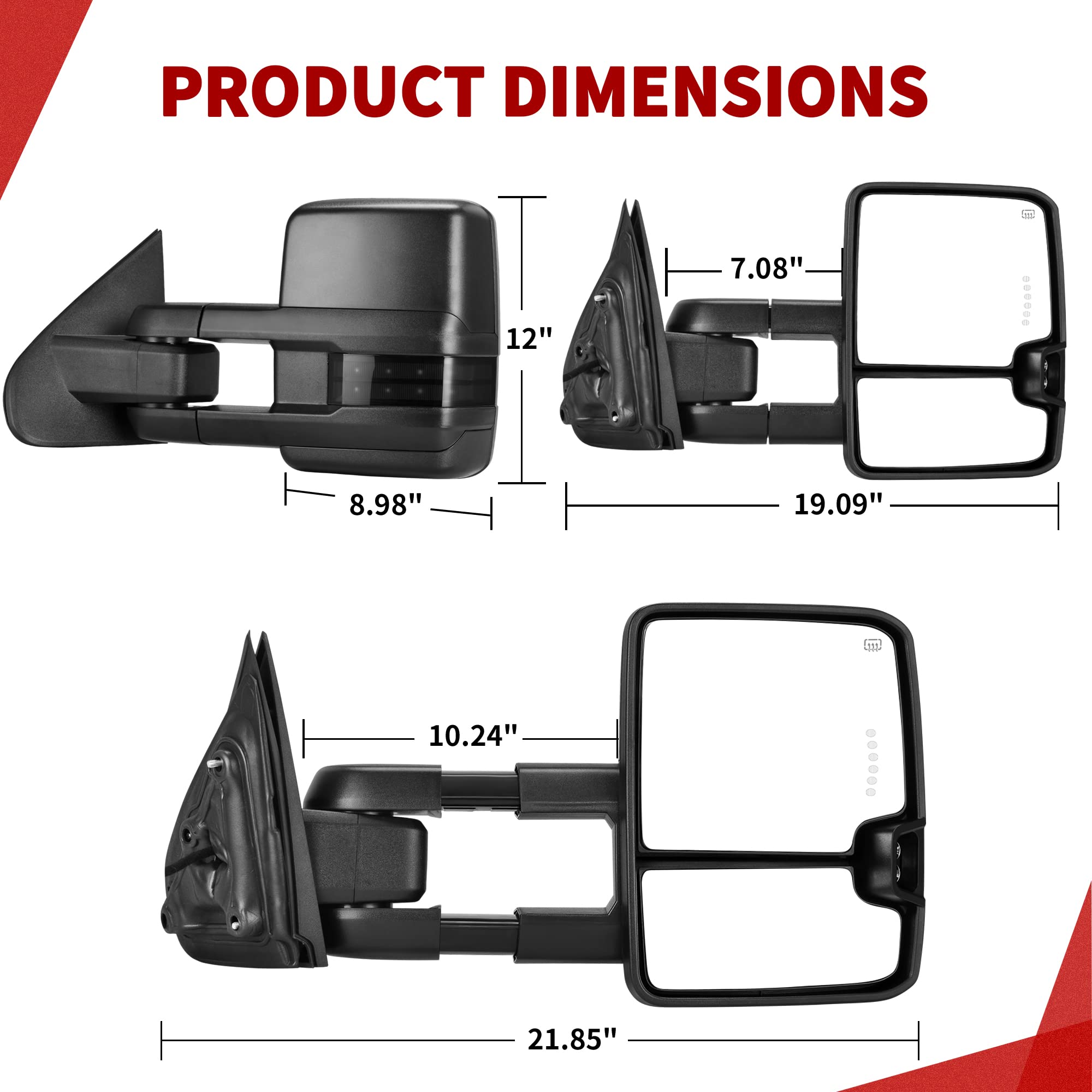 YITAMOTOR Power Heated Telescoping Towing Mirrors with Smoke LED Turn Signals & Clearance Light - Compatible with 2014-2018 Chevy Silverado 1500, 2015-2018 Silverado 2500HD/3500HD & GMC Sierra - Perfect for Towing, Off-Roading & Night Driving