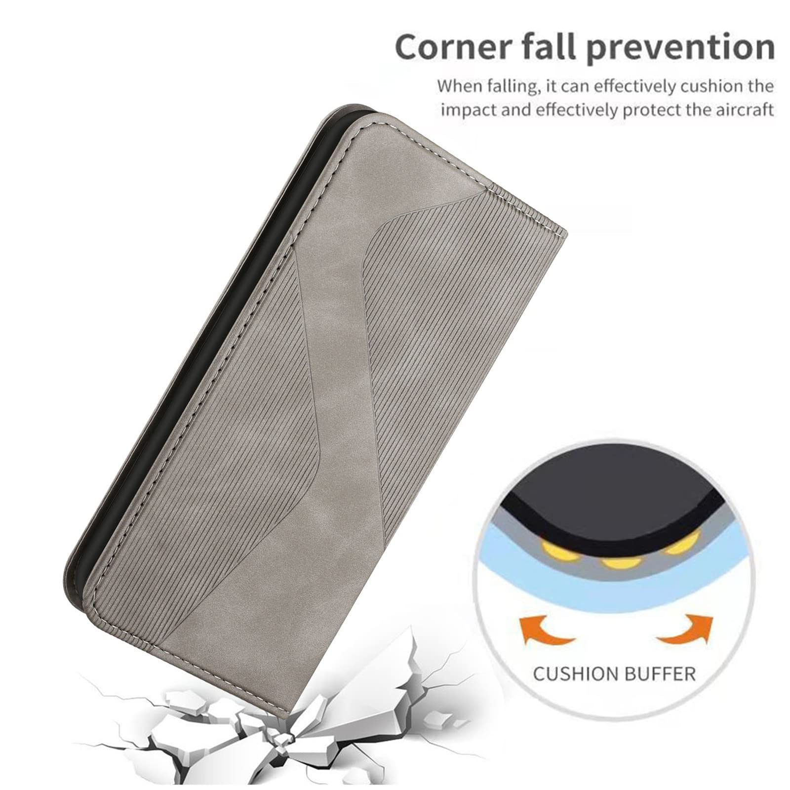 Premium PU Leather Wallet Case for Samsung Galaxy A10 - Slim Stripe Design with Card Slots & Kickstand | Shockproof Protective Cover for Everyday Use, Travel & Business (Grey)