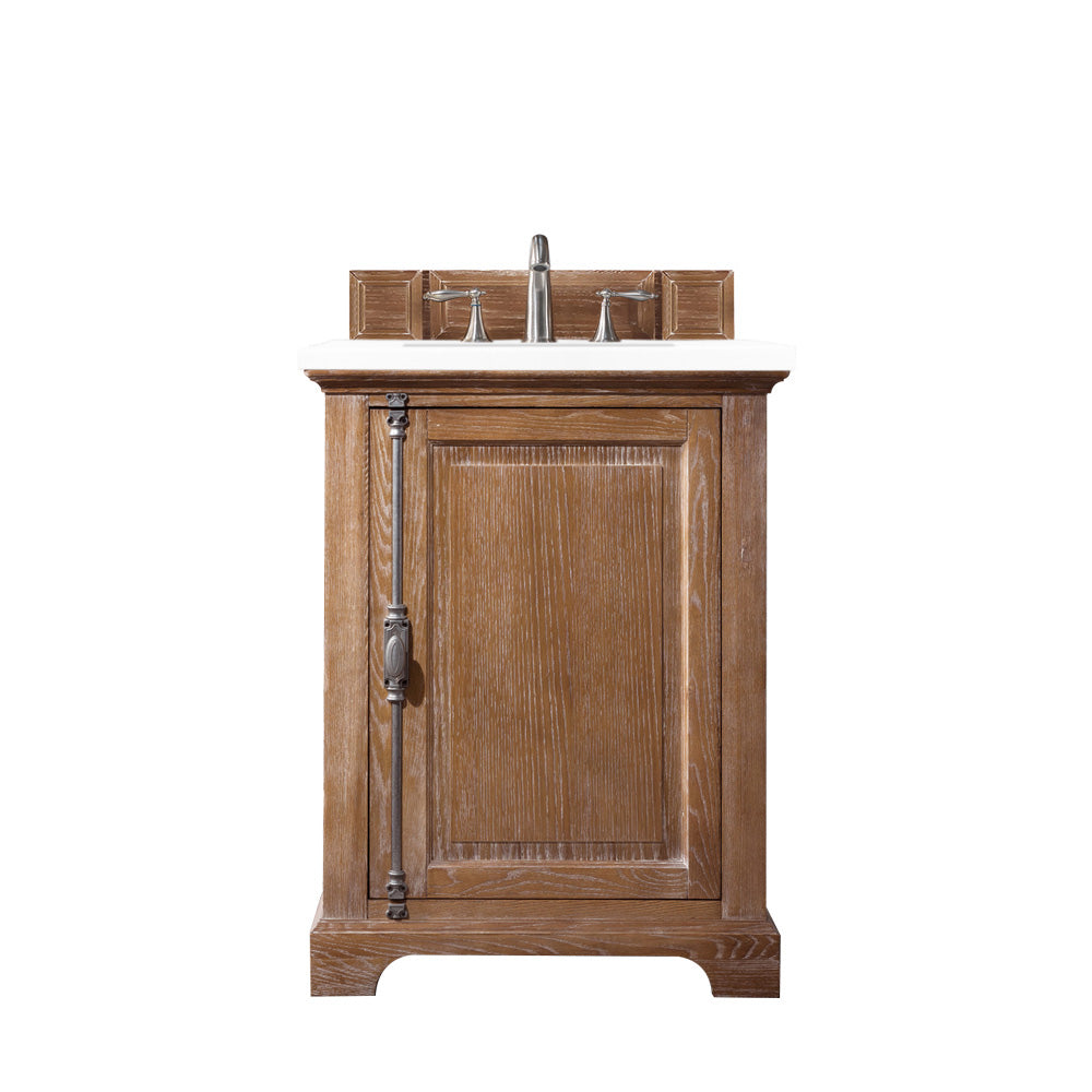 Providence 26 Inch Single Bathroom Vanity Cabinet in Driftwood Finish with 3CM White Zeus Quartz Countertop - Perfect for Modern Bathroom Remodeling & Small Space Solutions