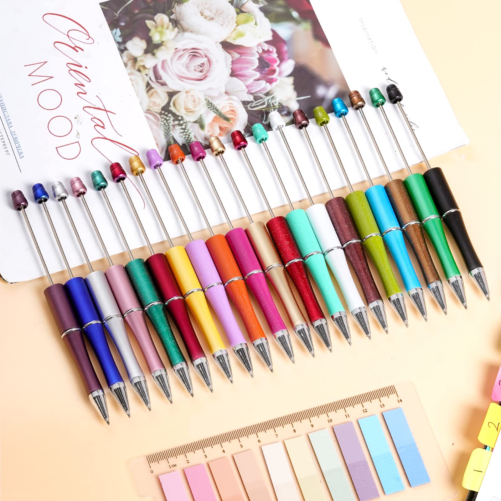 20Pcs Beadable Pens with 50Pcs Black Ink Refills - DIY Plastic Bead Ballpoint Pens Bulk for Journaling, School & Office Supplies - Perfect Gift for Women, Teachers, Graduation & Christmas (Great for Note-Taking, Crafts & Party Favors)