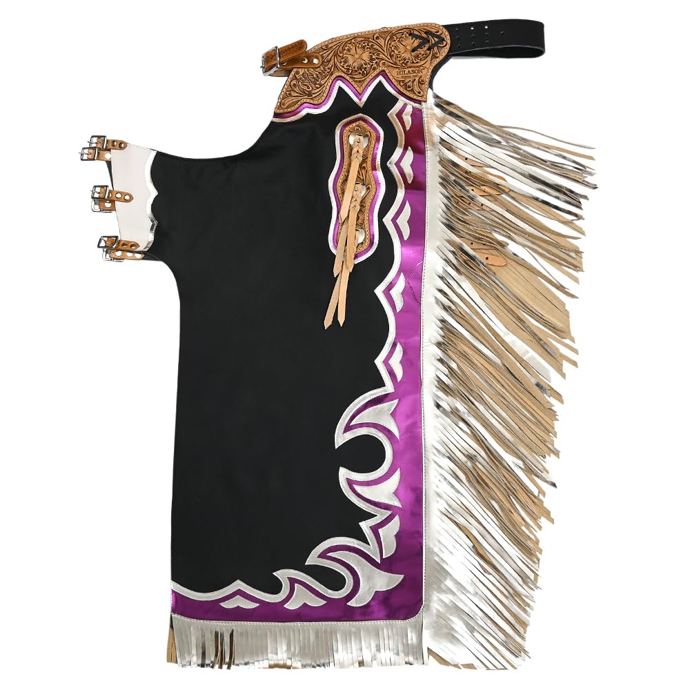 HILASON Genuine Leather Bull Riding Chaps for Men & Women - Western Rodeo Chaps with Black Base | Durable Unisex Leather Chaps for Bull Riding, Rodeo, Ranch Work & Cowboy/Cowgirl Outfits