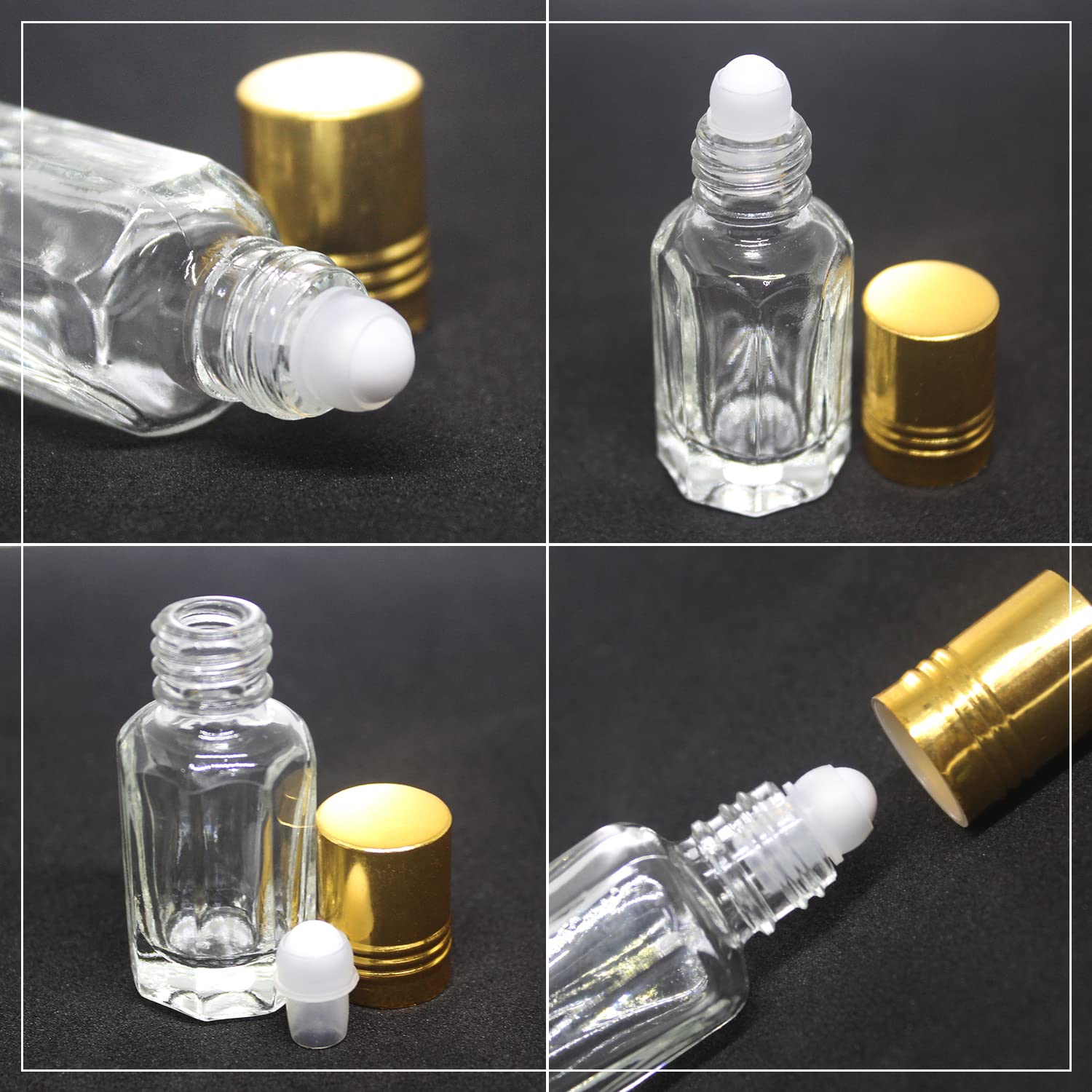 NSB Herbals 6ml Empty Clear Glass Roll On Bottles with Gold Cap for Essential Oils, Perfume, Aromatherapy | Refillable, Reusable & Leakproof Roller Bottles (Pack of 6) - Perfect for DIY Essential Oil Blends, Travel Size Perfumes, and Natural Skincare Products