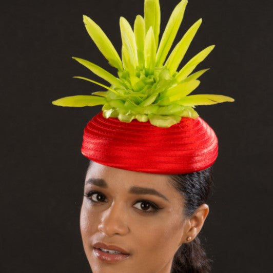 Elegant Red Satin Ribbon Dress Fascinator Hat with Feathers for Women | Wedding, Tea Party & Special Occasion Headpiece | F6030 Fashion Hair Accessory