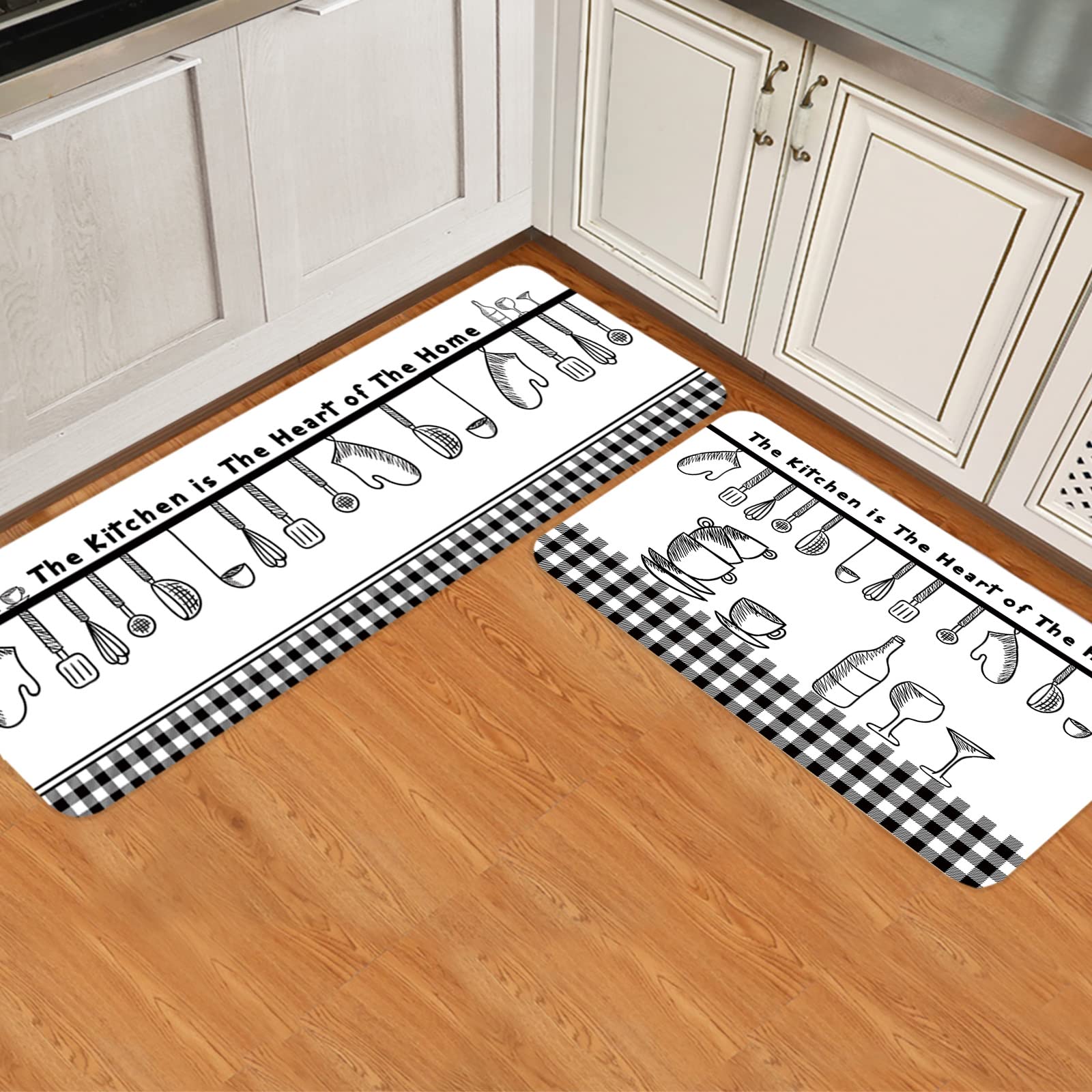 2-Piece Non-Slip Kitchen Runner Rugs Set - Cushioned Anti-Fatigue Floor Mats with Waterproof Backing for Comfortable Standing - Perfect for Kitchens, Pantries & Food Prep Areas - Heart of The Home Collection