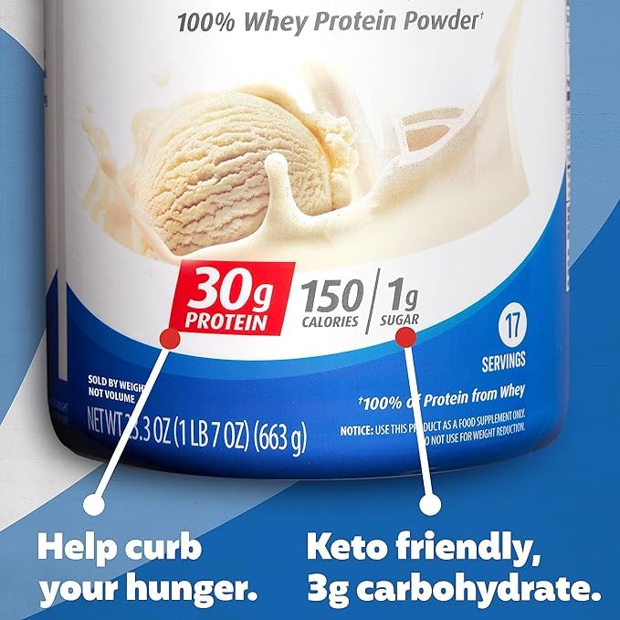 Premier Protein Powder Vanilla Milkshake - 30g Protein, 1g Sugar, 100% Whey Protein | Keto Friendly, Soy Free, Gluten Free | 17 Servings (23.3 oz) for Post-Workout Recovery & Healthy Meal Replacement