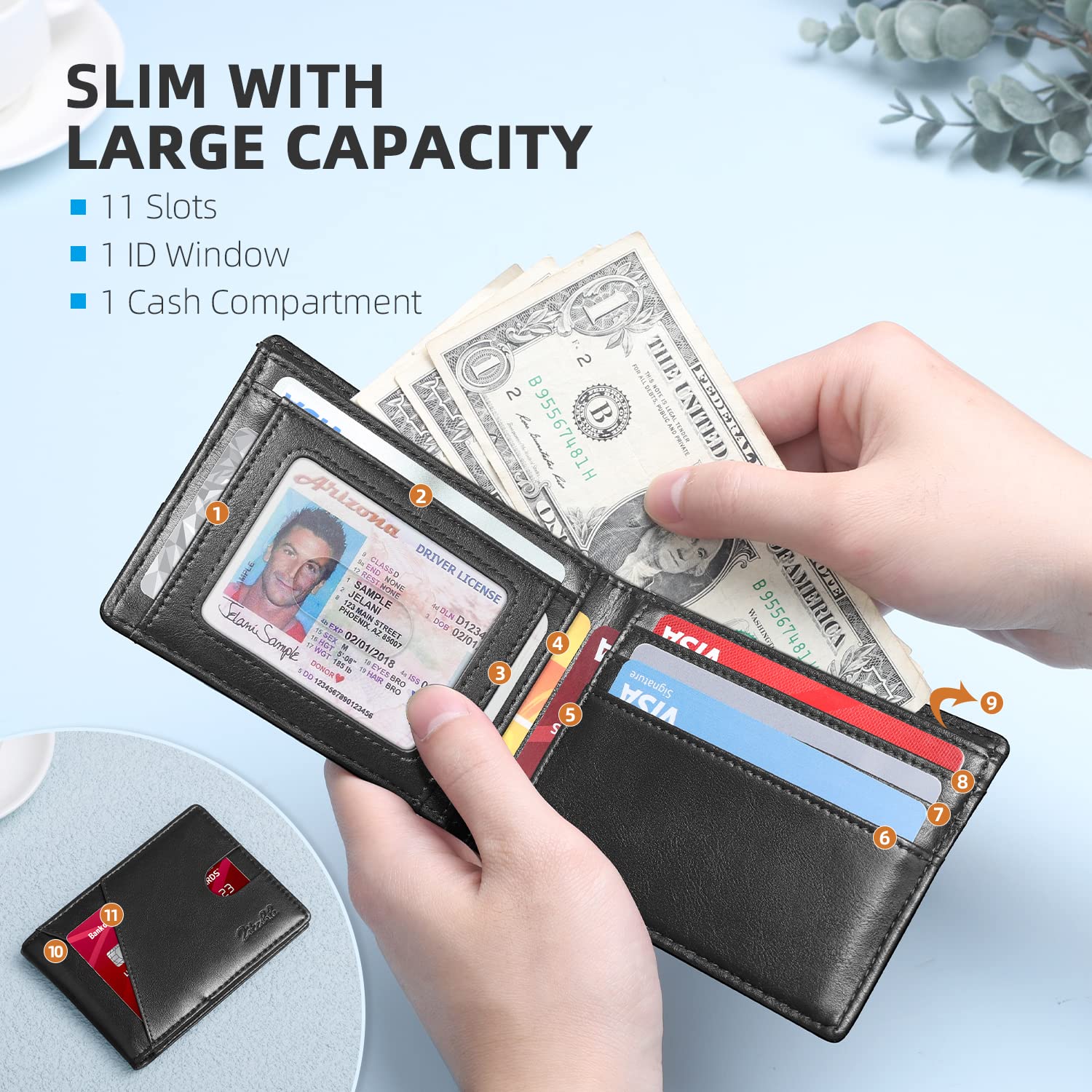 Zitahli Men's Slim RFID Blocking Leather Wallet - Premium Bifold Front Pocket Wallet with Gift Box, Leather Card Holder for Everyday Carry - Perfect for Travel, Business & Daily Use