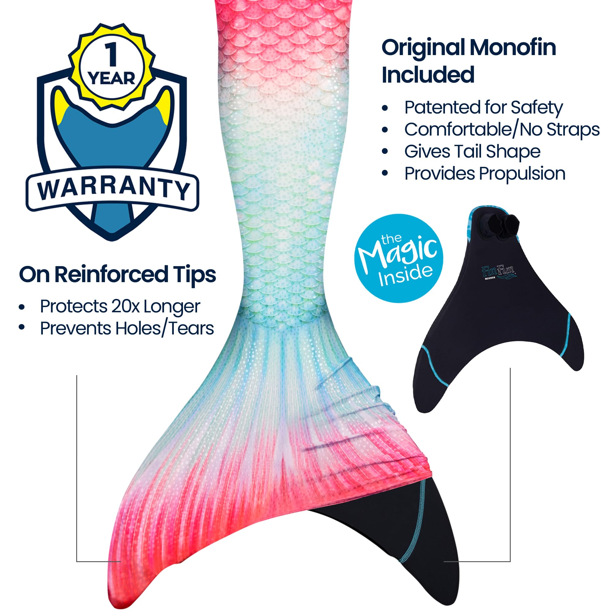 Fin Fun Limited Edition Mermaid Tail Swimwear for Girls, Kids, Women, Teens & Adults - Durable Reinforced Tips & Monofin - Perfect for Pool Parties, Underwater Photography & Mermaid-Themed Events