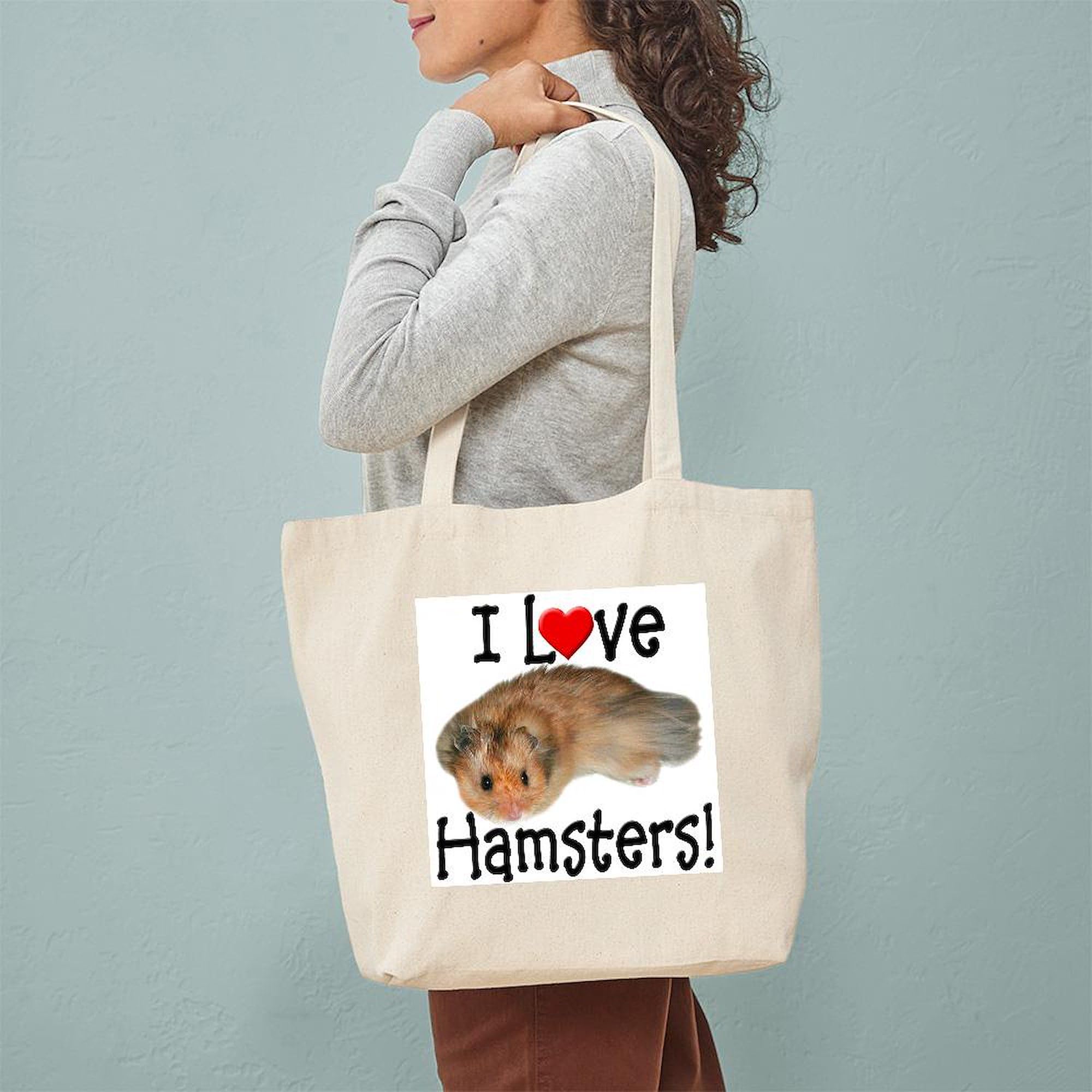 I Love Hamsters Tote Bag - Natural Canvas Reusable Shopping Bag for Groceries, Beach & Daily Use | Cute Hamster Lover Gift