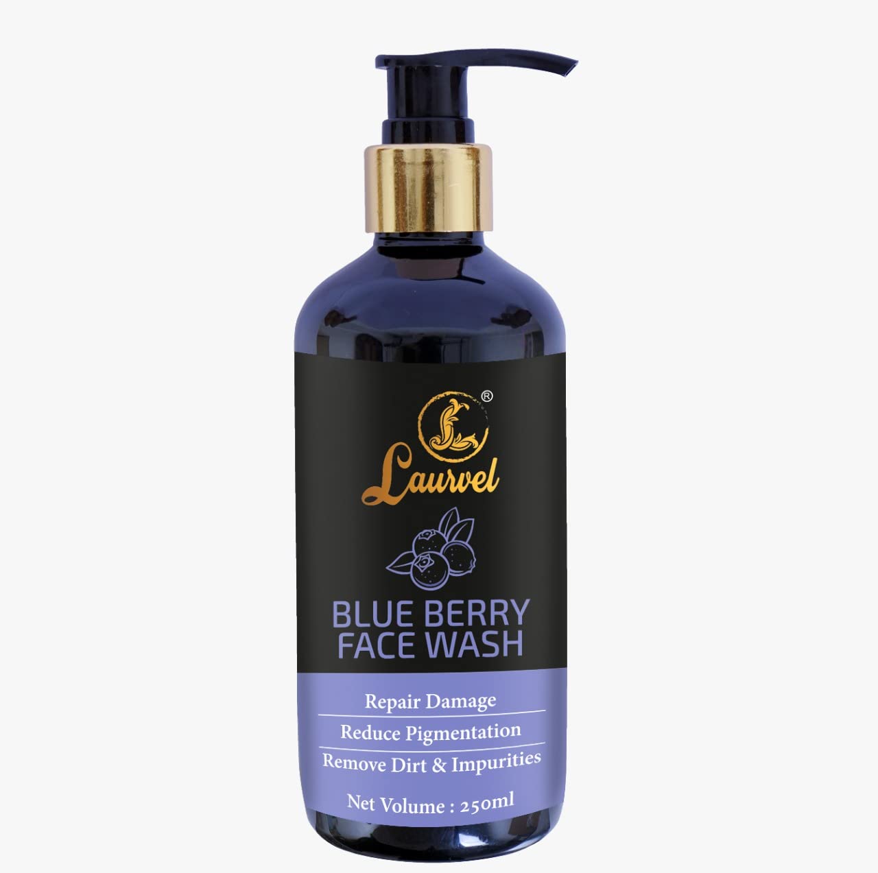 Laurvel Blueberry Facial Cleanser 250ml - Gentle Foaming Face Wash for Acne & Oily Skin - Daily Skincare Routine for Clear & Glowing Skin
