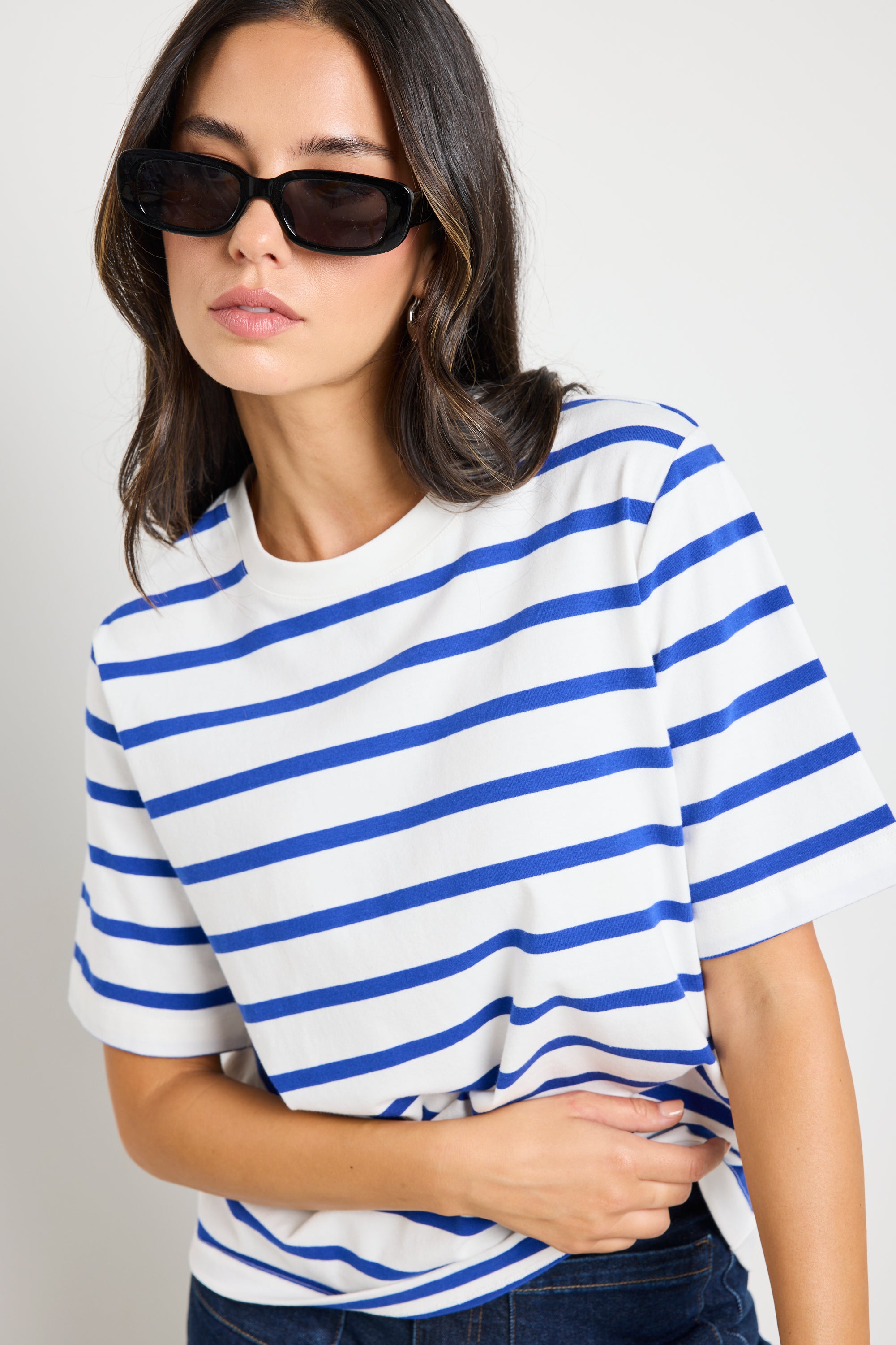 Stylish Blue and White Striped Boxy Fit Tee - Casual Loose Fit T-Shirt for Women | Perfect for Everyday Wear, Outings & Layering