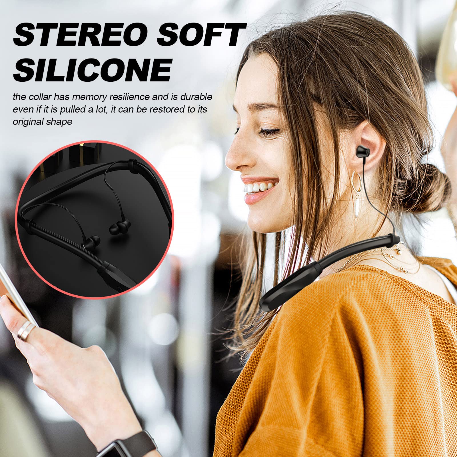 Wireless Bluetooth Headphones - 120 Hours Playtime, Built-in Mic, Noise Cancelling, IPX5 Waterproof, Stereo Bass for Running, Gym & Workout - Comfortable In-Ear Neckband Headset for Sports & Travel