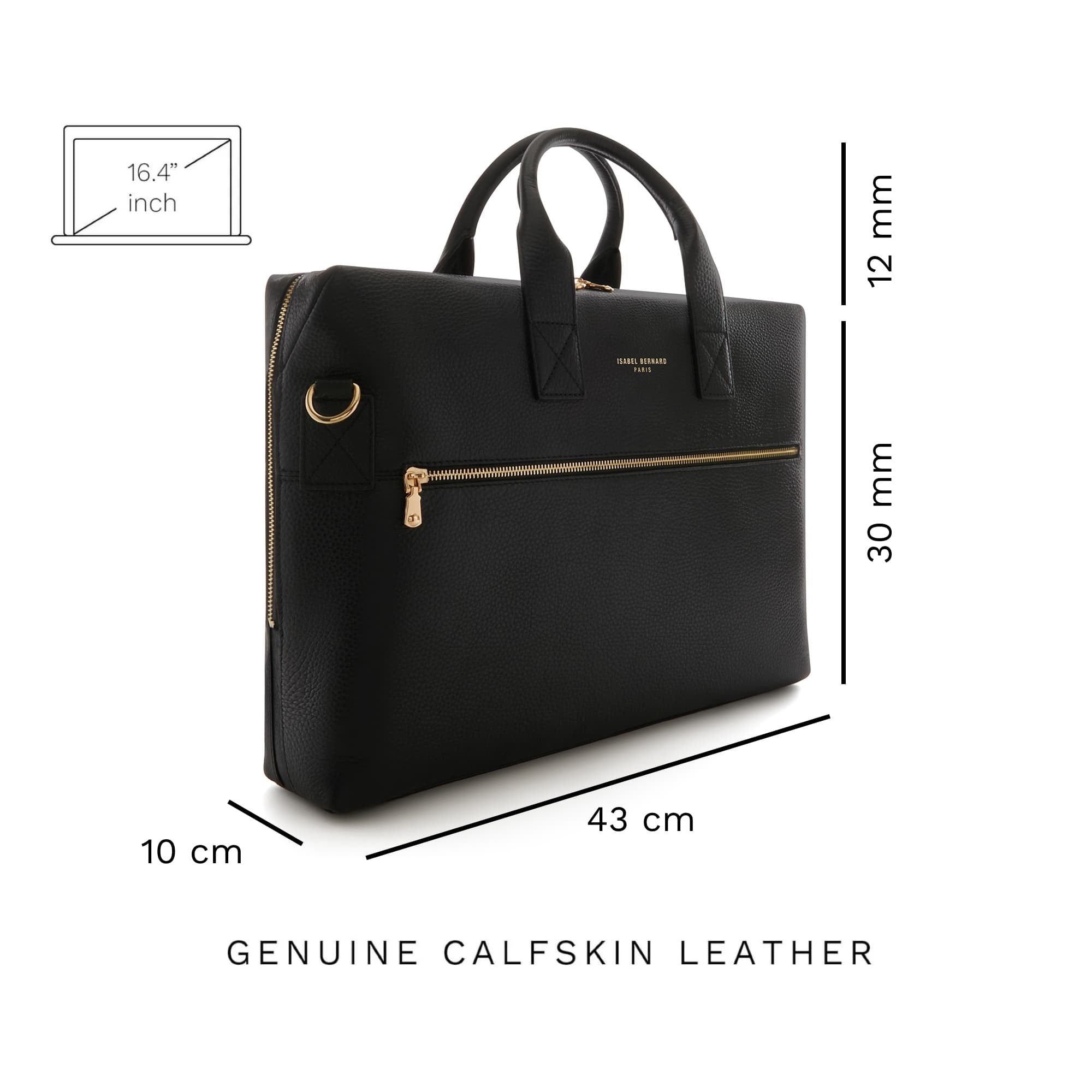 Honoré Anique Black Calfskin Leather Handbag with 16.4 Inch Laptop Pocket - Stylish Work Tote for Women, Office & Travel Essentials
