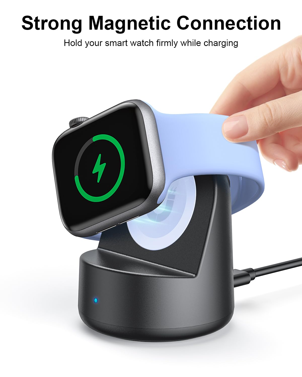 Upgraded Magnetic Wireless Charger Stand for Apple Watch Series Ultra/SE/9/8/7/6/5/4/3/2/1 - Portable USB-C Charging Dock with Fast Charging - Perfect for Nightstand, Office Desk & Travel (Black)