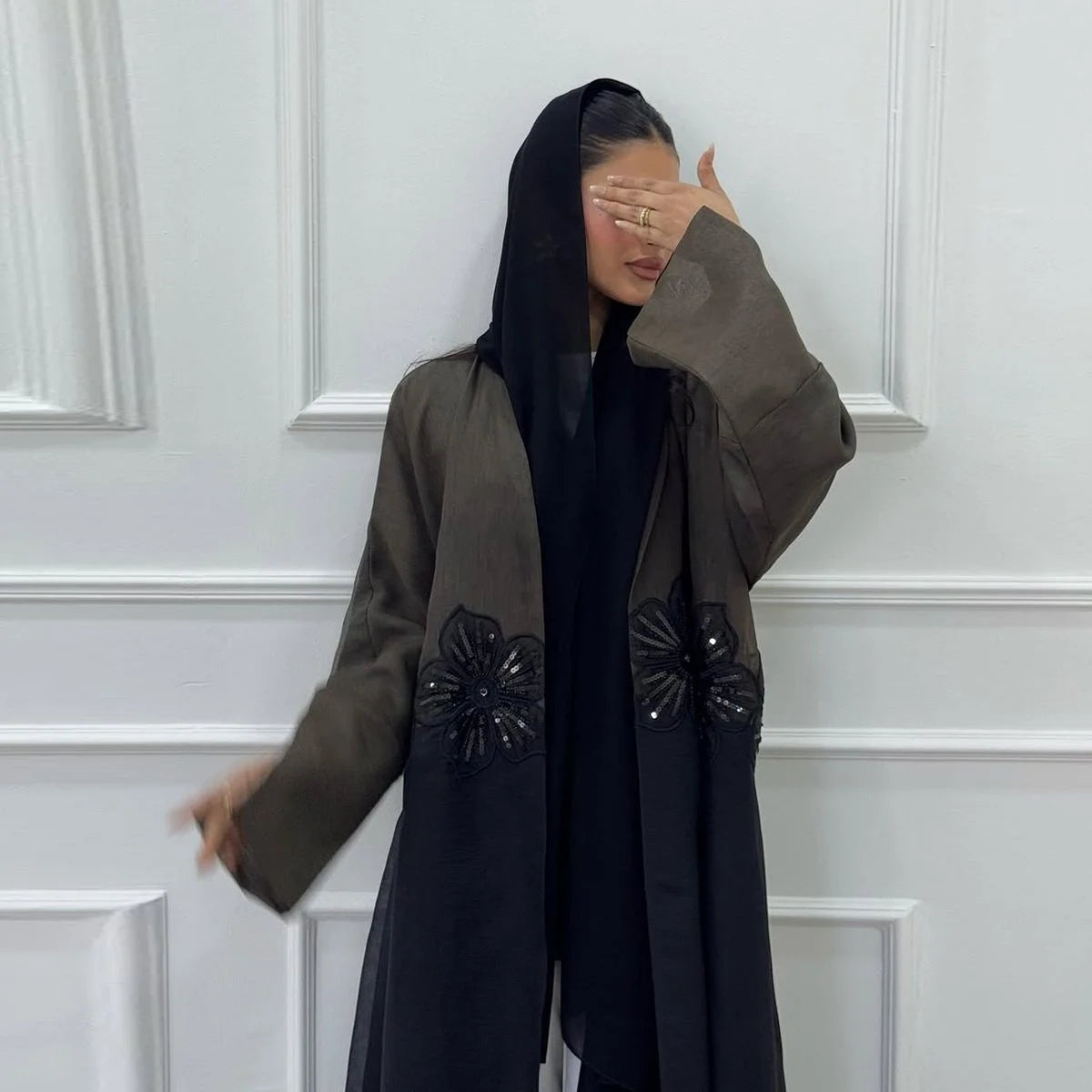 Urgarment 3D Appliques Cardigan Open Abaya Dress for Women - Elegant Long Sleeve Muslim Kaftan Robe #25210 | Perfect for Eid, Wedding, Party & Special Occasions