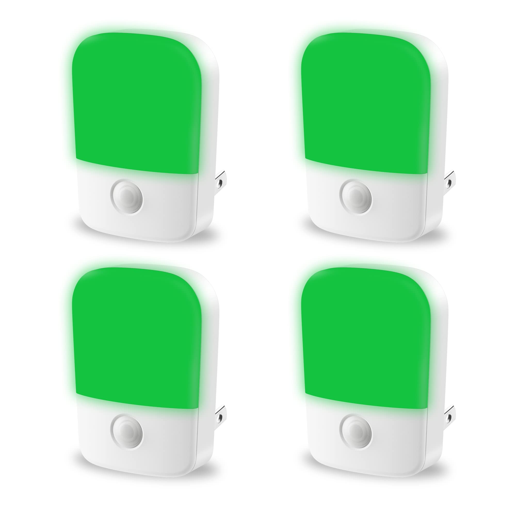Specmsky LED Night Light Plug in - Dusk to Dawn Sensor, Dimmable 30/60LM Adjustable Brightness, Green Nightlight for Kids Room, Bathroom, Kitchen, Stairway (4 Pack) - Perfect for Safe Nighttime Navigation & Soothing Sleep Environment