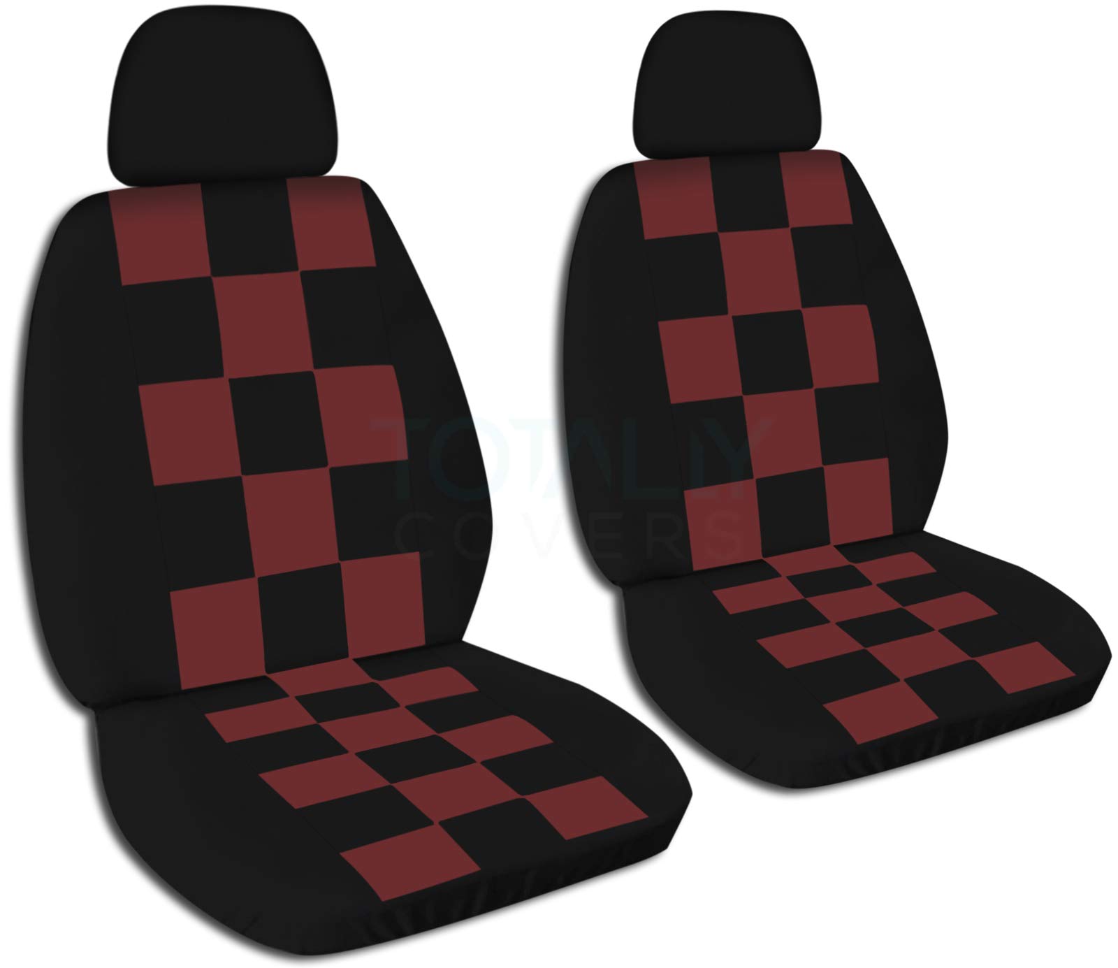 Checkered Car Seat Covers with 2 Headrest Covers - Universal Fit for Cars, Trucks, Vans, RVs & SUVs - Black & Burgundy Check Pattern (21 Color Options) | Perfect for Road Trips, Commuting & Vehicle Protection