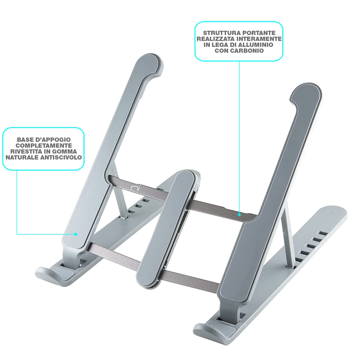Porta PC Pieghevole Regolabile - Supporto per Laptop e Tablet con 6 Angoli, Design in Plastica e Silicone, Ideale per Ufficio, Casa e Viaggi