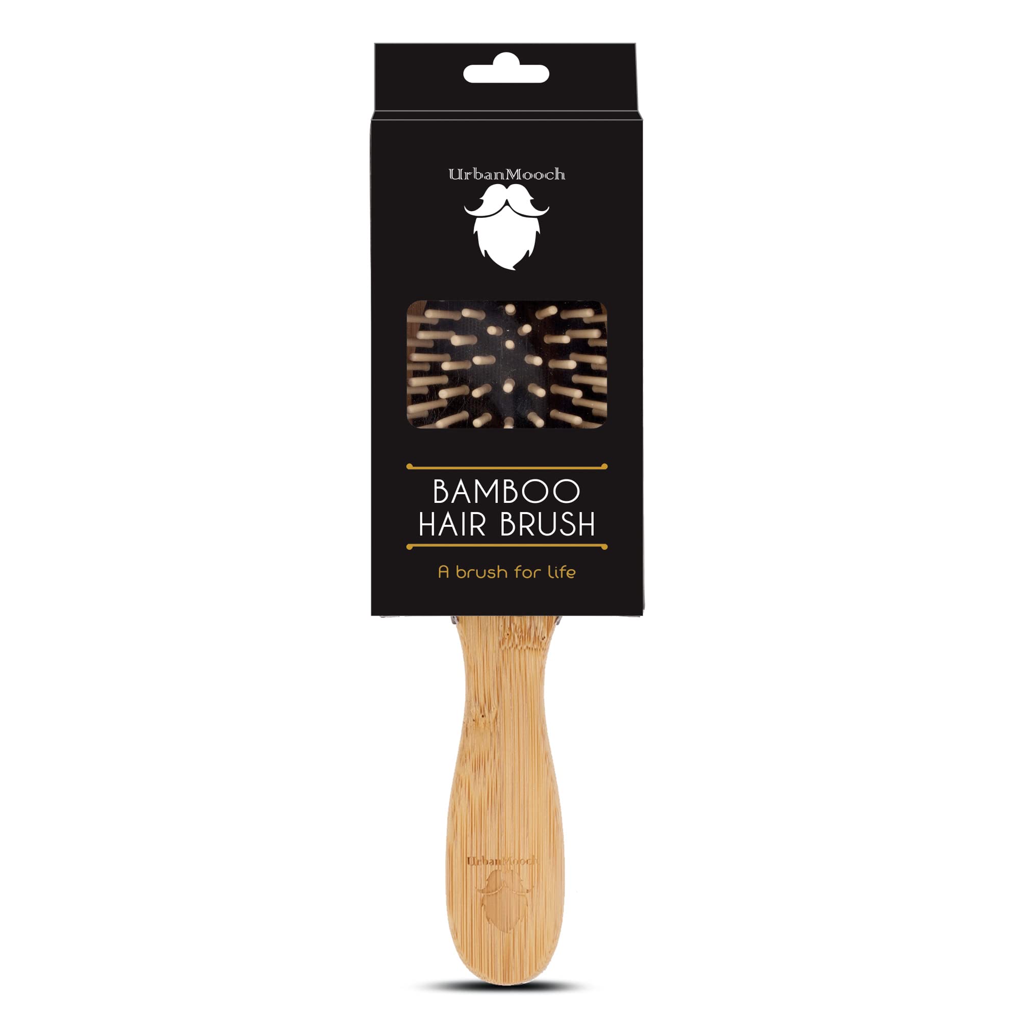 UrbanMooch Bamboo Wooden Hair Brush for Men & Women - Natural Paddle Brush for Curly Hair & Hair Growth | Detangling & Scalp Massage for Healthy Hair | Perfect for Home, Travel & Salon Use