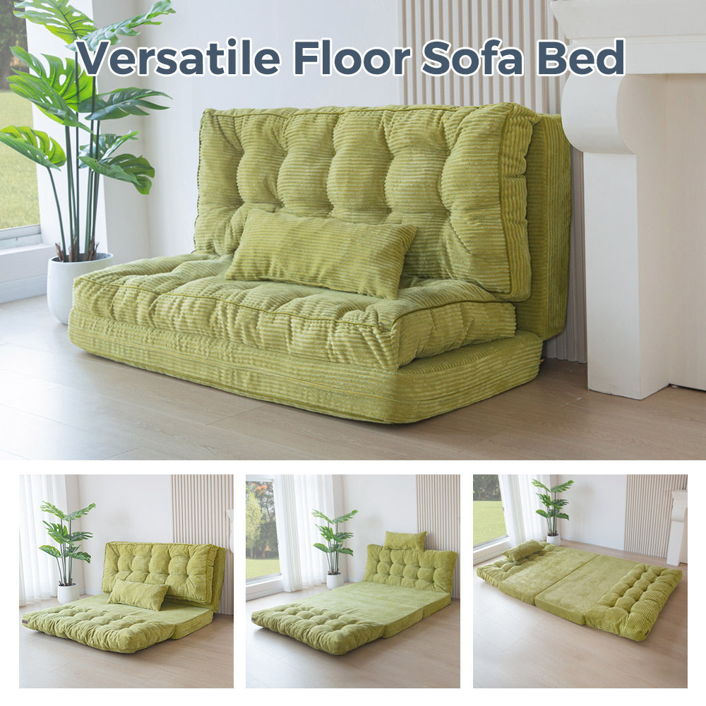 MAXYOYO Tufted Bean Bag Sofa Bed - Foldable Floor Couch with Pillows in Green | Comfortable Lounge Chair for Living Room, Bedroom & Game Room