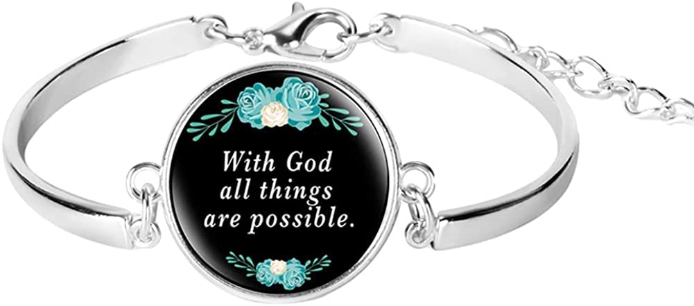 Unisex Christian Bible Verse Charm Bracelet - Glass Cabochon Psalm Quote Jewelry for Men & Women (Black) | Perfect for Church, Daily Wear & Spiritual Gifts