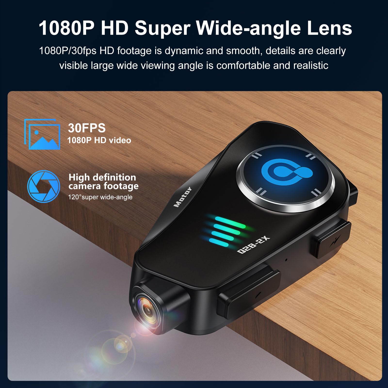 Motorcycle Helmet Bluetooth Headset with 1080P HD Camera - 120° Wide Angle Wireless Recorder, 360° Adjustable, Bluetooth 5.3, Smart Noise Cancellation, IP66 Waterproof, Includes 32GB TF Card - Perfect for Riding Safety, Vlogging & Adventure Recording