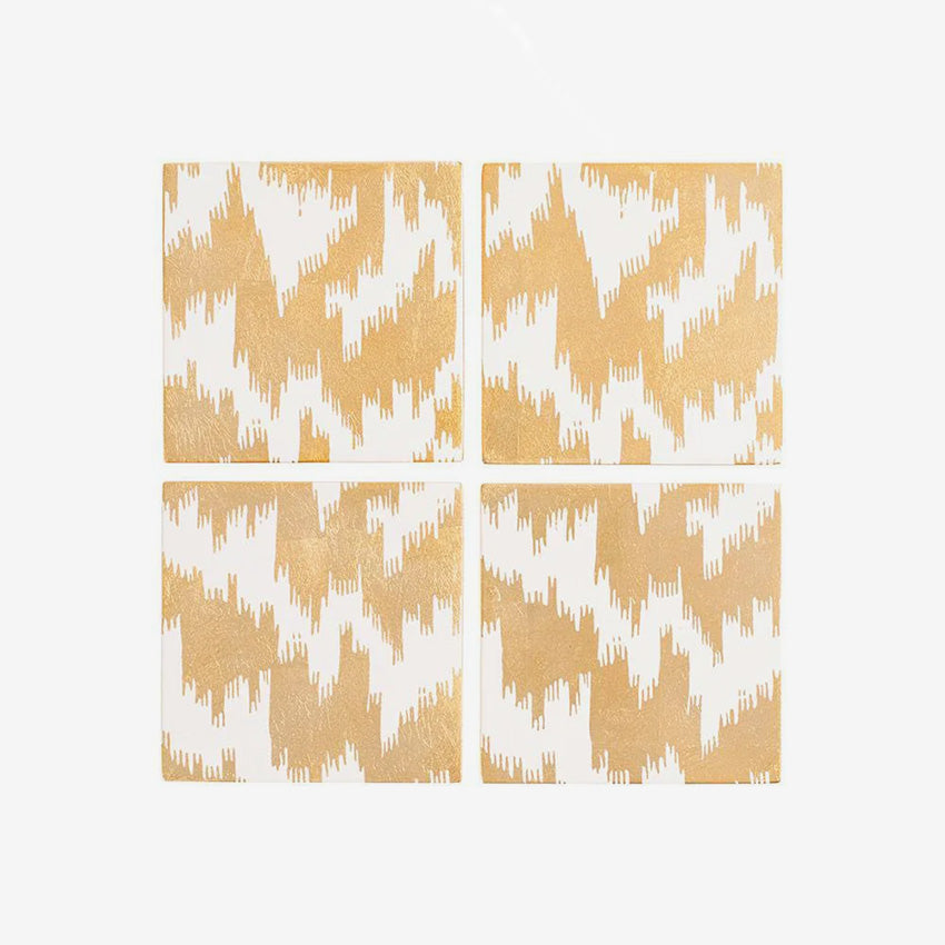 Caspari Set of 4 Modern Moire Gold Lacquer Coasters - Elegant Drink Coasters for Home, Office & Party Decor - Protect Your Tables in Style