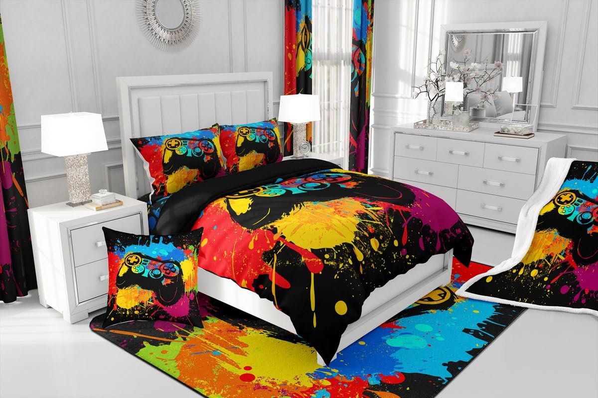 Erosebridal Kids Gaming Bedding Set - Full Size Comforter for Boys & Girls, Toddler Gamer Bedroom Decor in Orange - Perfect for Gaming Rooms, Sleepovers & Themed Bedrooms