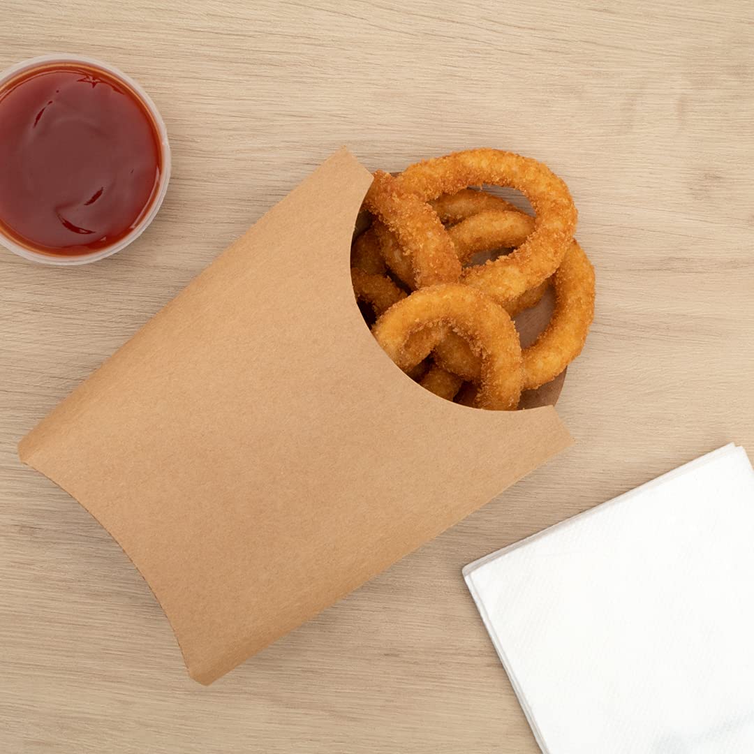 Eco-Friendly 4oz Kraft Paper French Fry Cups - 100-Pack Disposable Snack Containers for Fries, Onion Rings, Popcorn & Cookies | Stackable, Sustainable 4.7x3.5x5.1 Inch Food Holders | Perfect for Restaurants, Food Trucks, Movie Nights & Parties