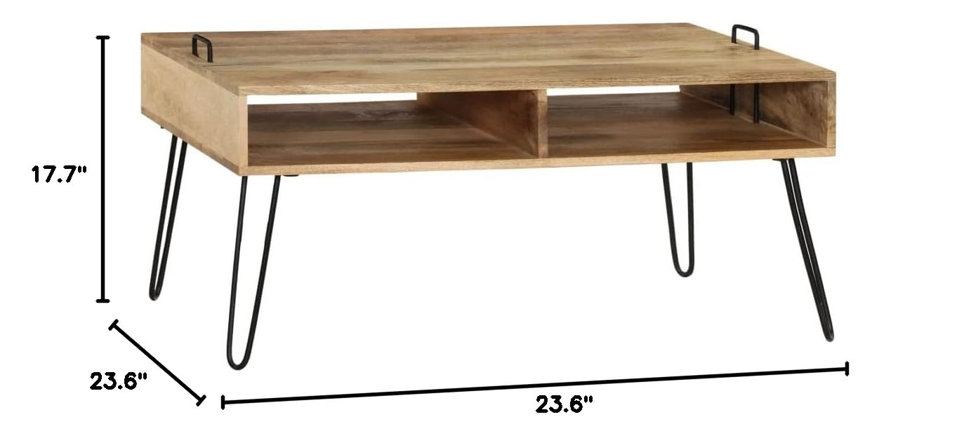 Industrial Coffee Table with Steel Legs & Storage - 39.4