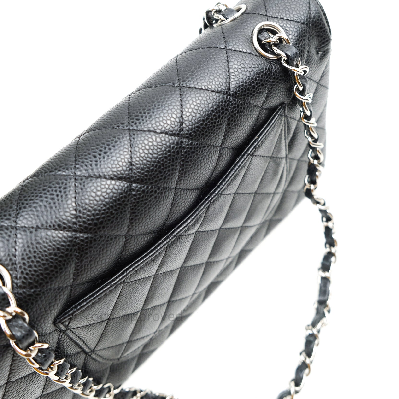 Chanel Classic Double Flap M/L Black Caviar Leather Bag with Silver Hardware - Luxury Designer Handbag for Women, Perfect for Work, Evening & Special Occasions