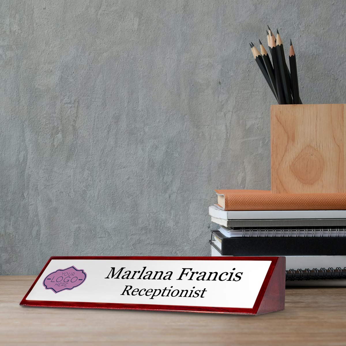 Rosewood Desk Name Plate - 10x2 Inches Engraved Office Sign - Personalized White Wooden Nameplate for Professional Workspace Decor