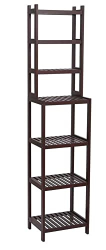 7-Tier Bamboo Bathroom Shelf Tower - Standing Storage Organizer Rack for Bathroom, Kitchen & Home Decor - Space-Saving Bathroom Accessories & Storage Solution for Towels, Toiletries & Cosmetics