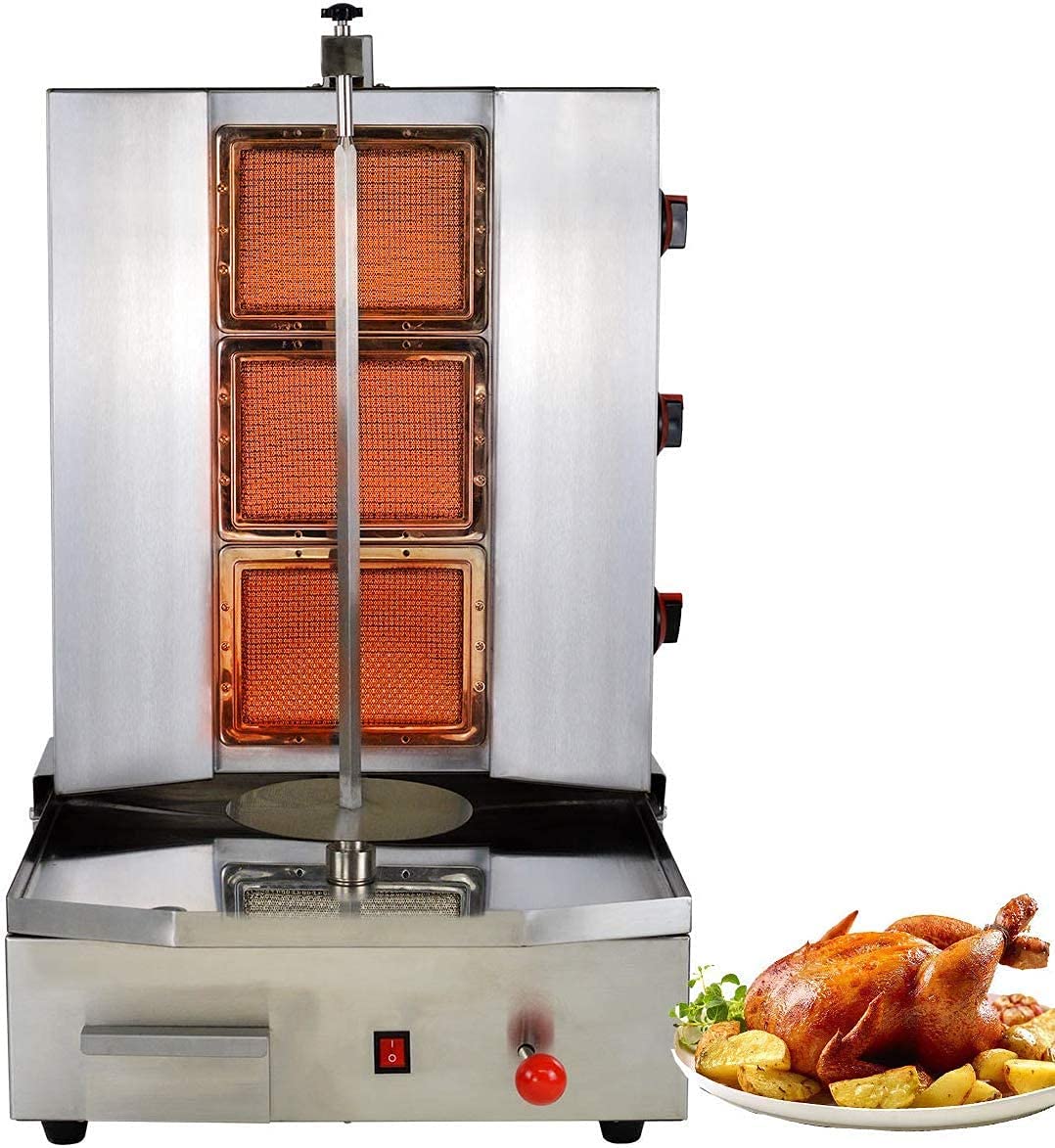 3 Burner Shawarma Machine - Automatic Rotating Kebab Grill for Gyro, Chicken & Meat - Propane Roaster for Restaurants, Kitchens & Outdoor Cooking