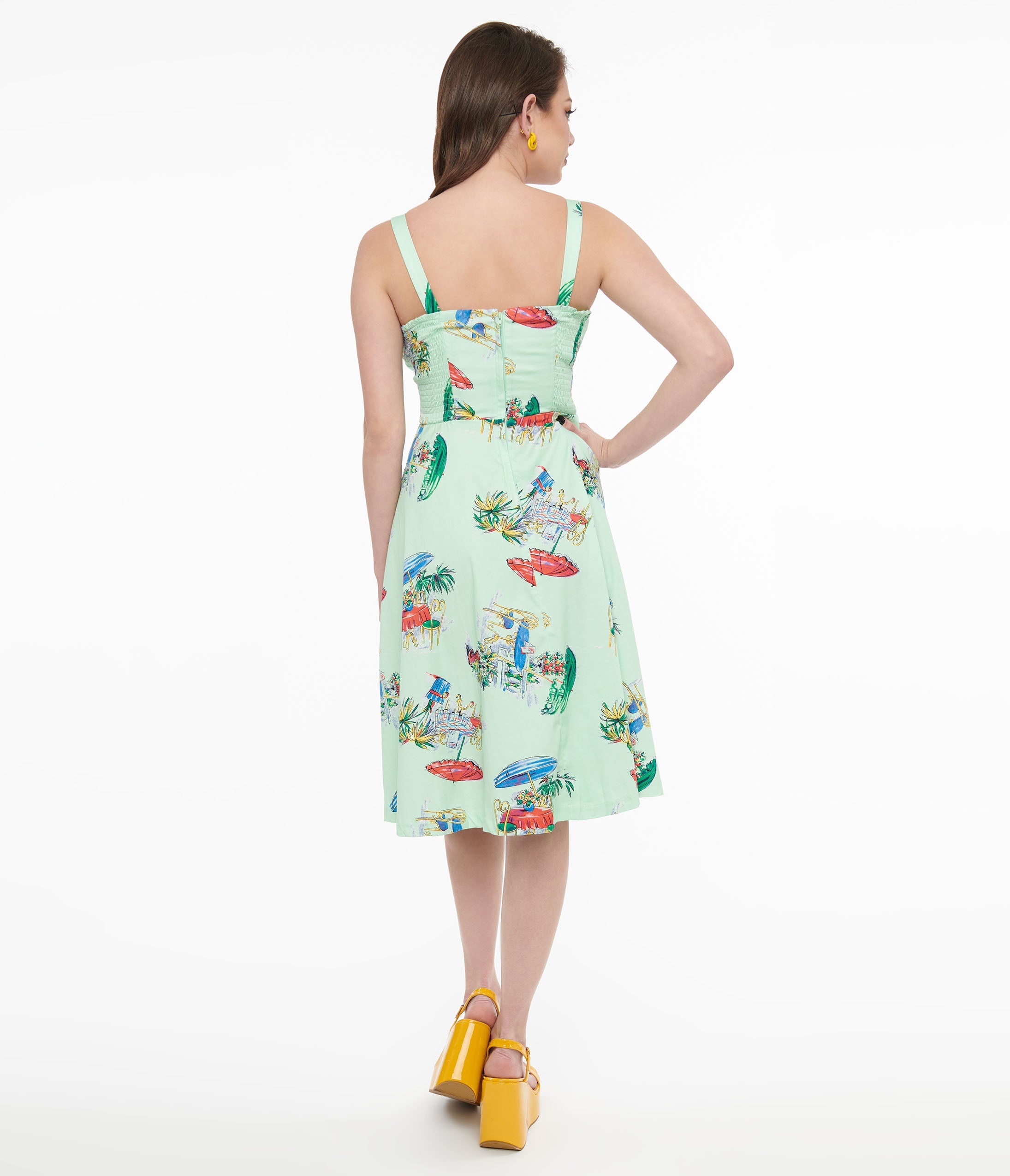 Vintage 1950s Mint Green Le Parisian Cafe Print Shellie Swing Dress - Retro Style Tea Dress for Women, Perfect for Cocktail Parties, Date Nights & Themed Events