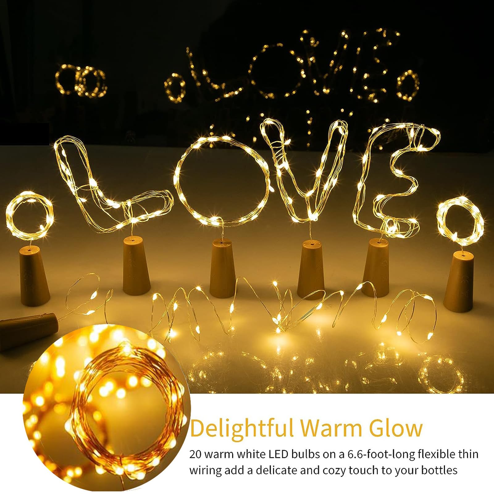 AONAT 3 Pack LED Bottle Lights - 2m 20 LED Battery Powered Copper Wire String Lights for Wine Bottles - Warm White Decorative Lighting for Christmas, Weddings, Parties & Home Decor