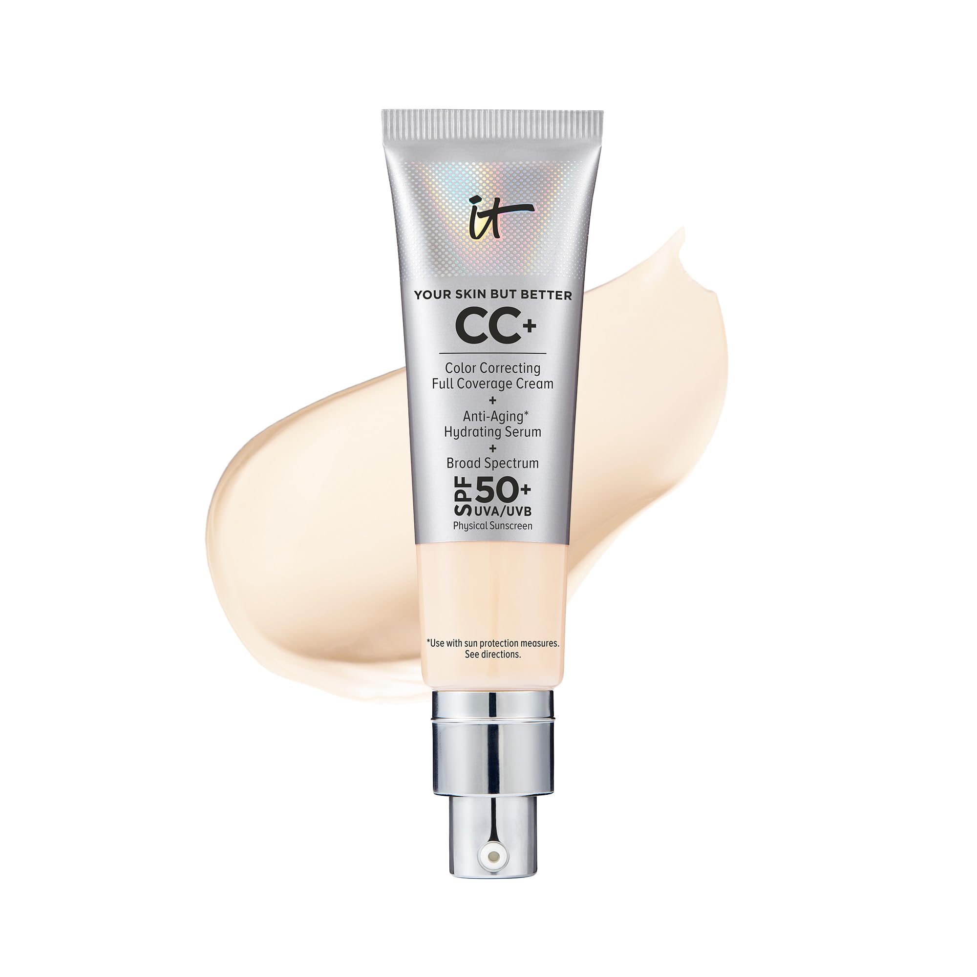 IT Cosmetics Your Skin But Better CC+ Cream with SPF 50+ - 1.08 oz, Fair Light - Full Coverage Color Correcting Cream Foundation - Perfect for Daily Wear & Sun Protection