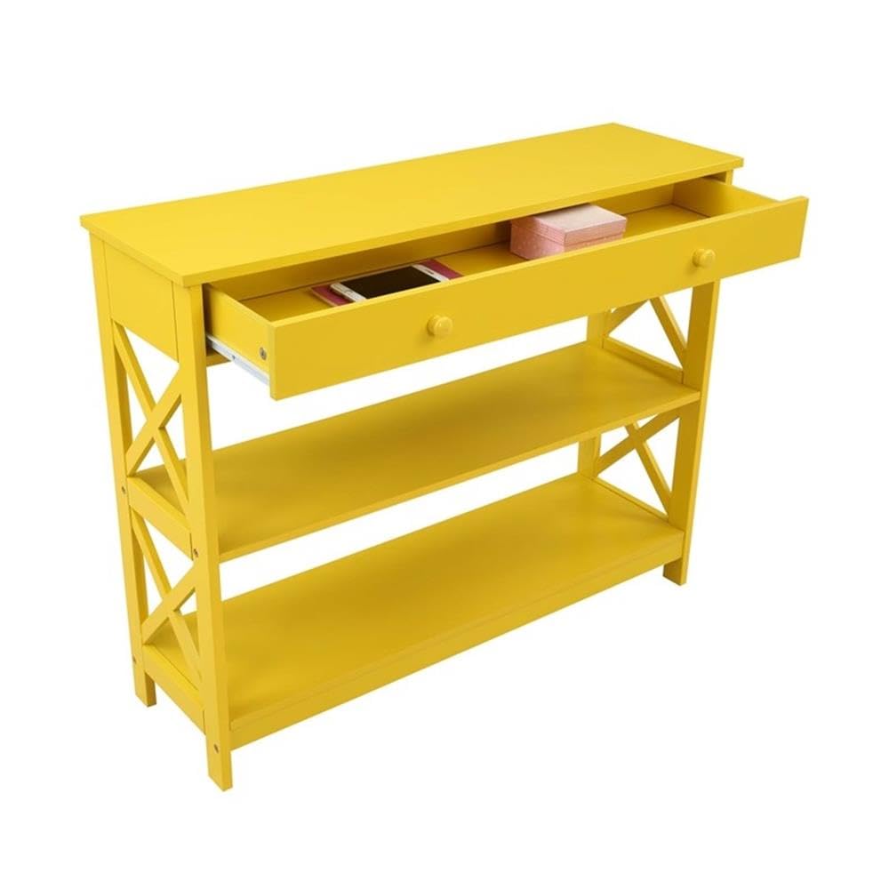 Pemberly Row Transitional One-Drawer Console Table with Shelves - Yellow Wooden Entryway Table for Hallway, Living Room & Foyer Decor