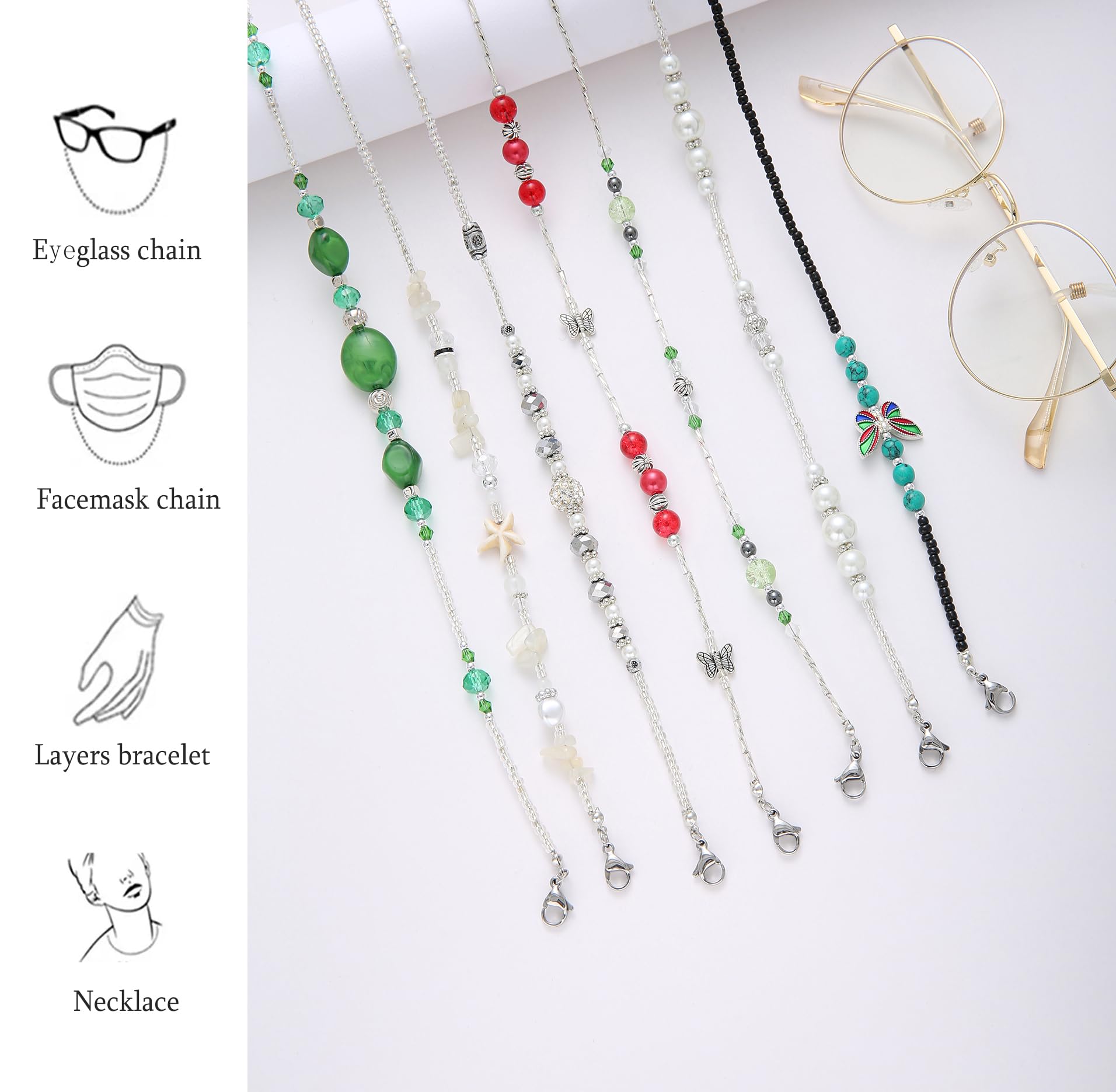 Stylish Beaded Eyeglass Chain for Women - Adjustable Glasses Holder Necklace for Reading & Sunglasses - Perfect for Work, Travel & Outdoor Activities