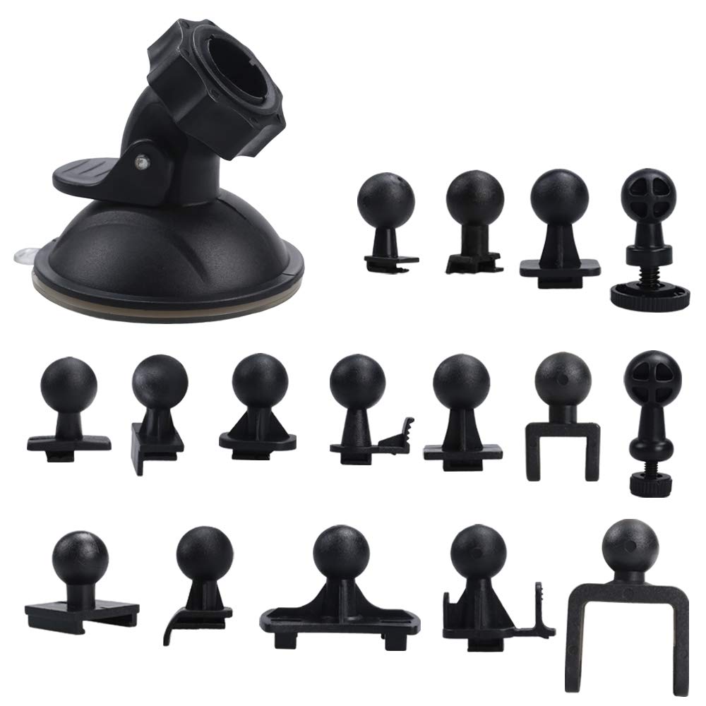 BiBiFly Universal Car Suction Cup Mount for Dash Cam - 16-Type Swivel Ball Adapter Compatible with Driving DVR, GPS, Action Camera & Vehicle Recorder - Secure Windshield & Dashboard Mounting for Safe Driving Recording