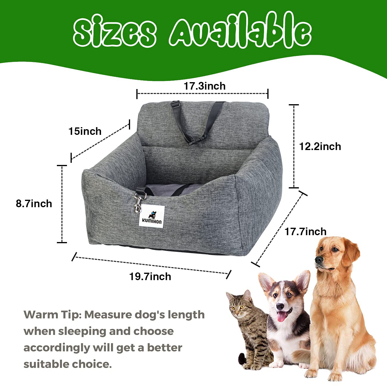 **Upgraded Deluxe Washable Dog Car Seat – Portable Pet Booster Seat with Clip-On Safety Leash, Travel Carrier for Small & Medium Dogs – Gray | Perfect for Road Trips, Vet Visits & Daily Commutes**