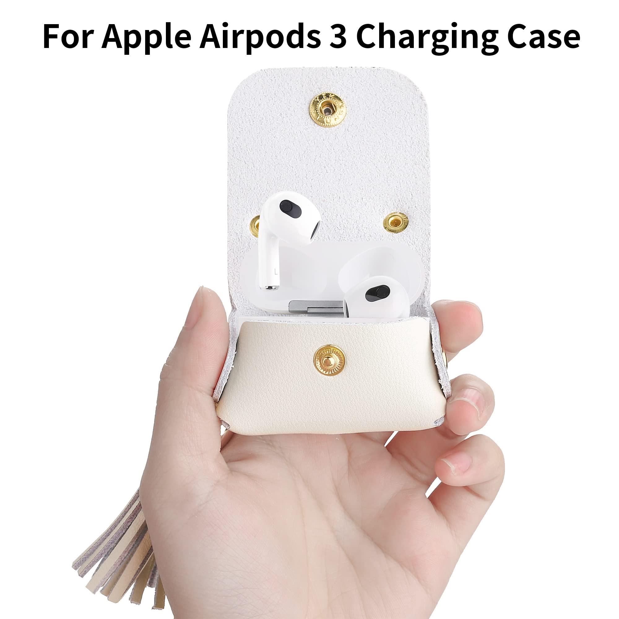 Genuine Leather AirPods 3 Case Cover (2021) with Drooping Tassels - Compatible with Apple AirPods 3rd Generation Charging Case - Beige - Perfect for Travel, Work & Daily Protection